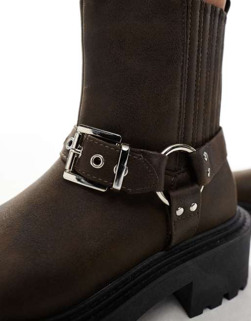 Leather New Look Biker Boots Women Ladies Boots New Look Buckle