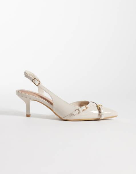 New Look buckle pointed sling back heeled shoe in off white - view 1