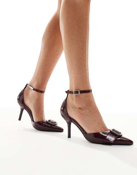 New Look buckle trim heeled shoe in burgundy - view 1