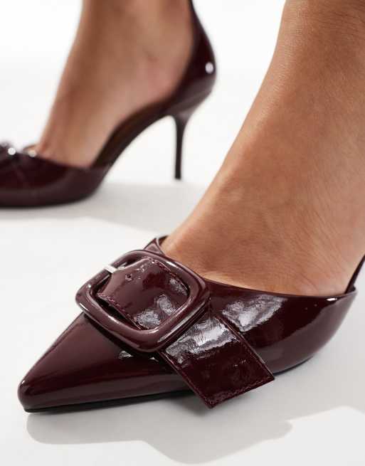 New Look buckle trim heeled shoe in burgundy, 3 of 4