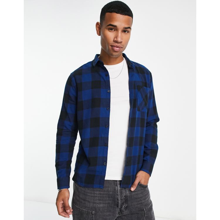 New Look buffalo check shirt in blue check | ASOS