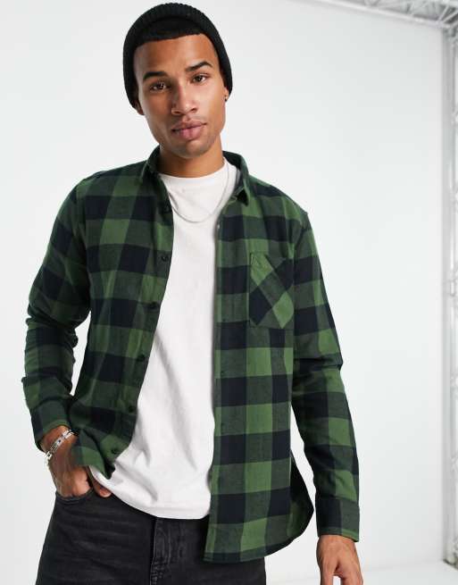 New Look buffalo check shirt in khaki check | ASOS