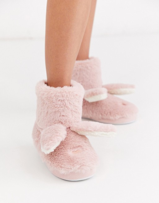 New Look bunny boot slippers in pink | ASOS