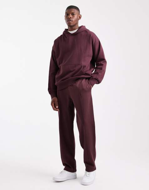 New Look – Burgundowe joggersy z prostymi nogawkami o gramaturze 300 g/m2 - view 1