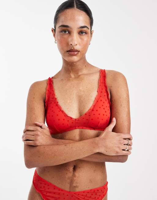 New Look – Bustier in Rot mit geflocktem Herzmuster, 4 von 4
