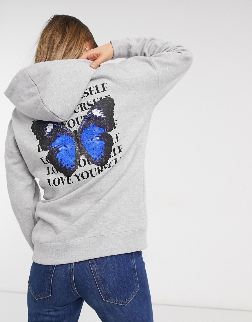 New Look butterfly logo hoodie in mid gray-Black