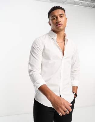 New Look button collar shirt in white | ASOS