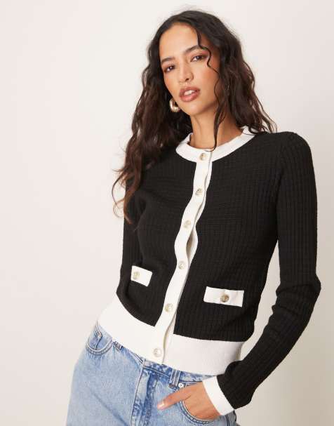 New Look button down cardigan with white tipping in black - view 1