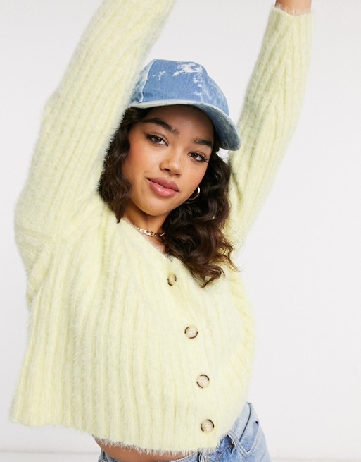 New Look button down fluffy cardi in lemon