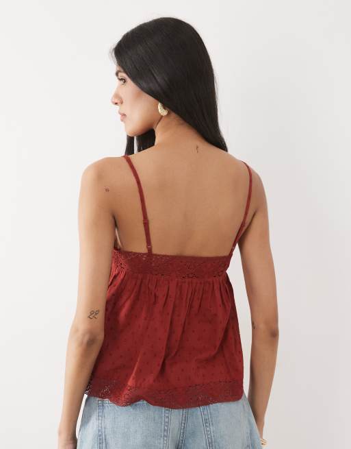 New Look button down lace cami top in rust, 4 of 4