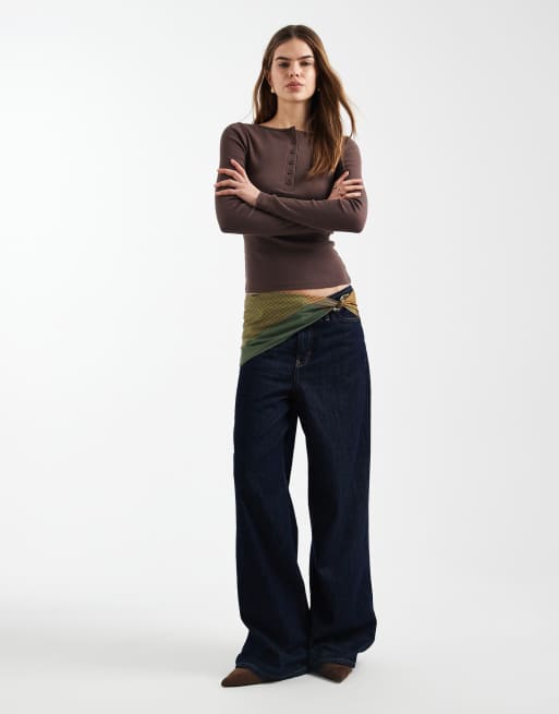 New Look button down long sleeve top in brown, 2 of 4