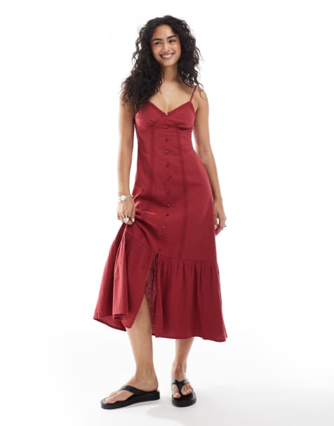 New Look button down midi dress in burgundy - view 1
