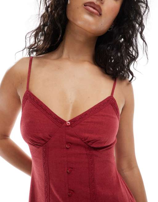 New Look button down midi dress in burgundy, 4 of 4