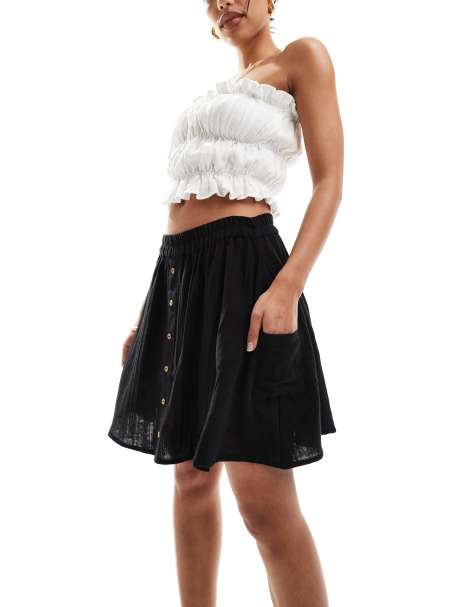 New Look button down mini skirt in black - view 1