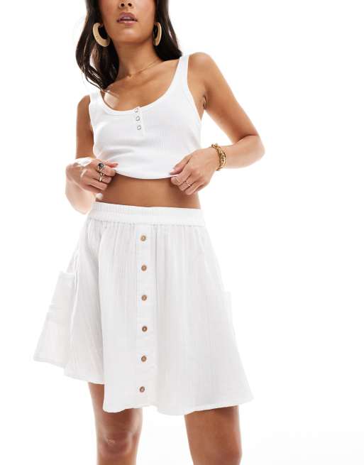 New Look button down mini skirt in white ASOS