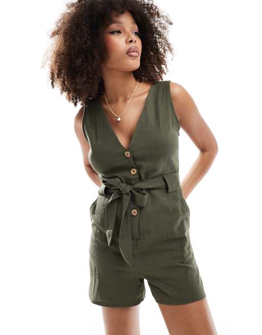 New Look button down playsuit in khaki