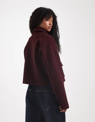 New Look Button Down Shacket In Burgundy