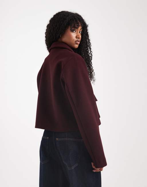 New Look button down shacket in burgundy