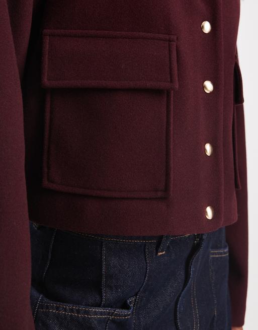 New Look button down shacket in burgundy