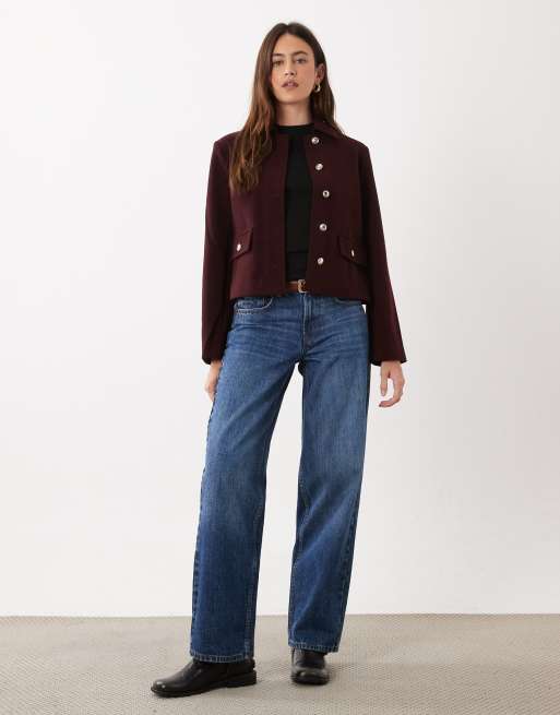New Look button down shacket in burgundy, 2 of 4