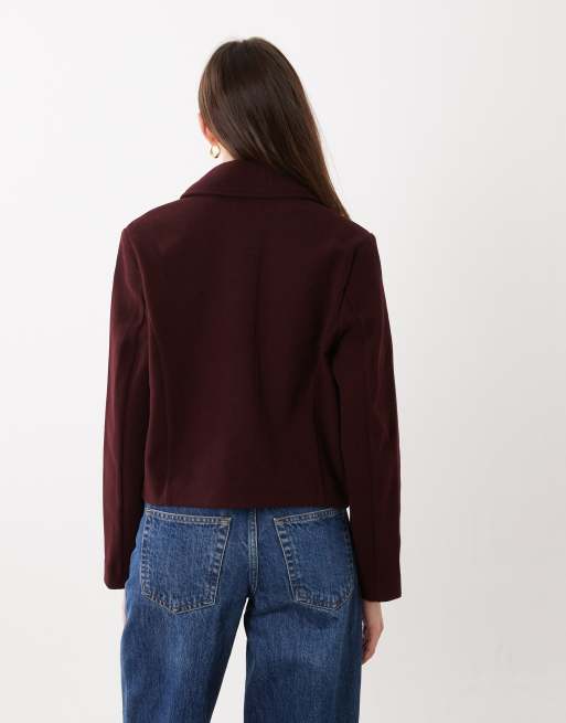 New Look button down shacket in burgundy, 4 of 4