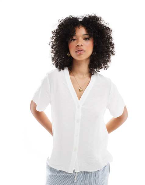 New Look button down shell top in white - view 1