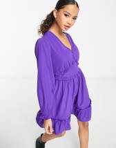 Miss Selfridge Petite frill detail mini tea dress in purple ditsy