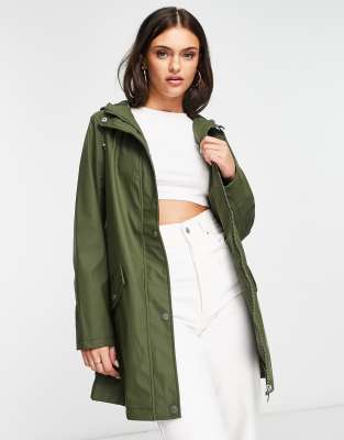 New Look button front anorak in khaki-Green