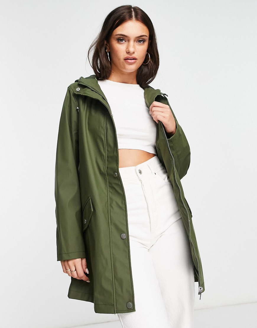 New Look button front anorak in khaki-Green