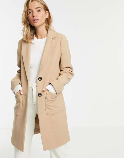 New look petite button front coat store in oatmeal