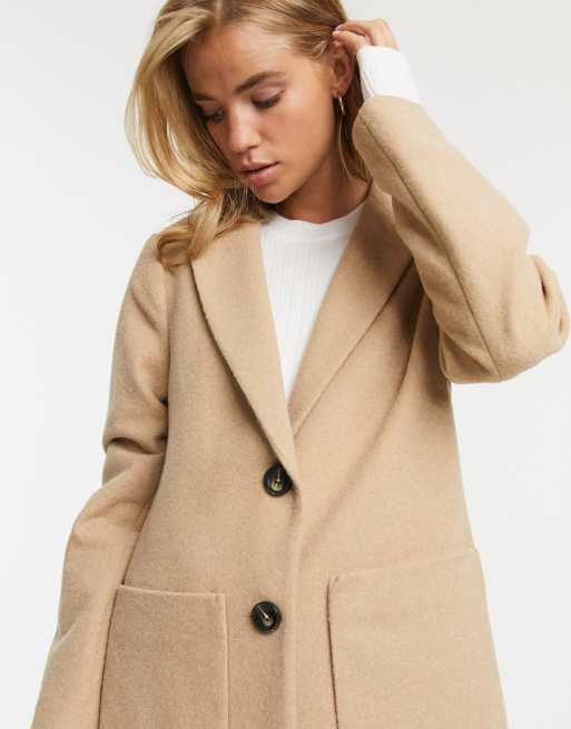 New look petite button front coat store in oatmeal