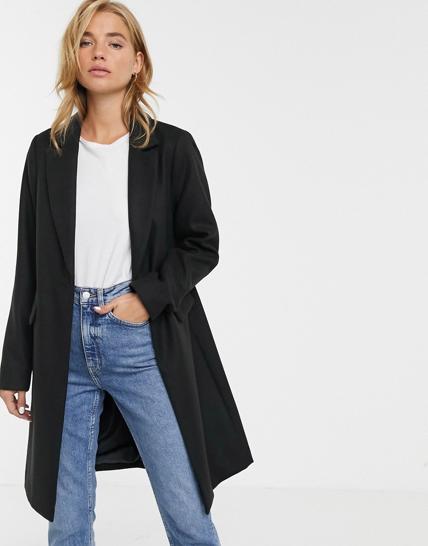 New Look button front coat in black