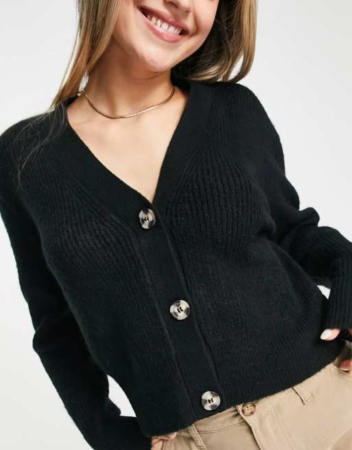 New Look button front knit cardigan in black