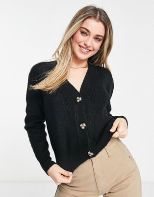 New Look button front knitted cardigan in black - ASOS Price Checker