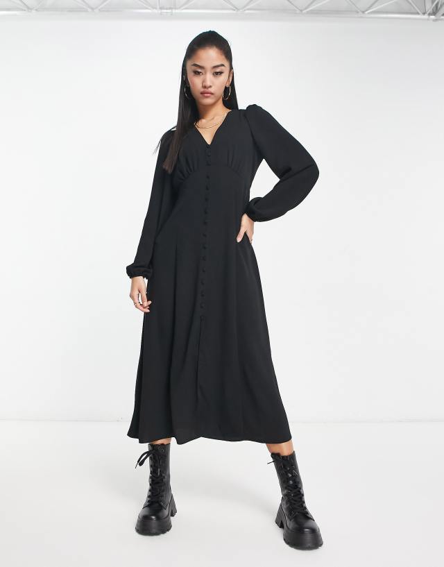 New Look - button front long sleeved tea dress in black