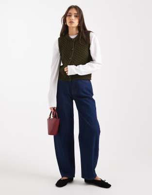 New Look Button Knit Vest In Green