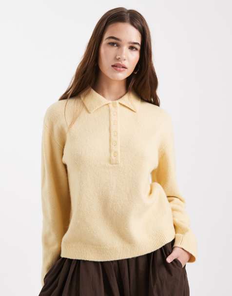 New Look button polo jumper in yellow - view 1