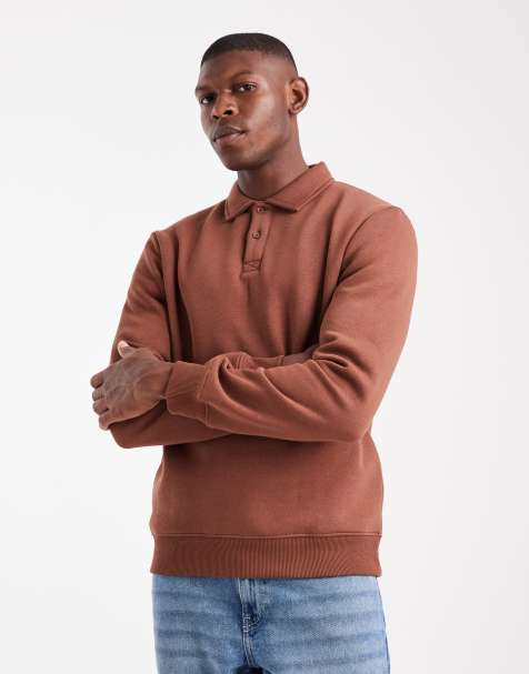 New Look button rugby polo sweatshirt in rust - view 1