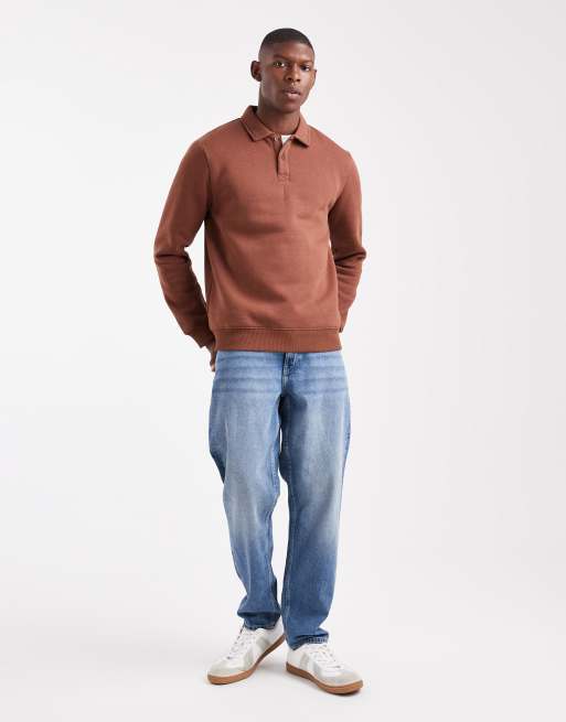New Look button rugby polo sweatshirt in rust, 2 of 5