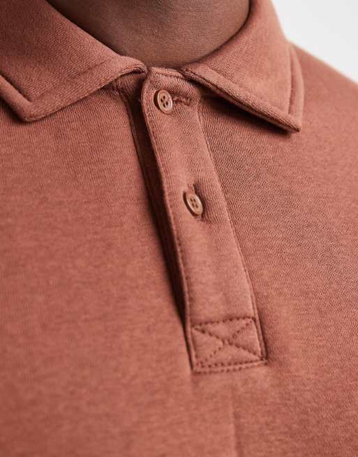 New Look button rugby polo sweatshirt in rust, 3 of 5
