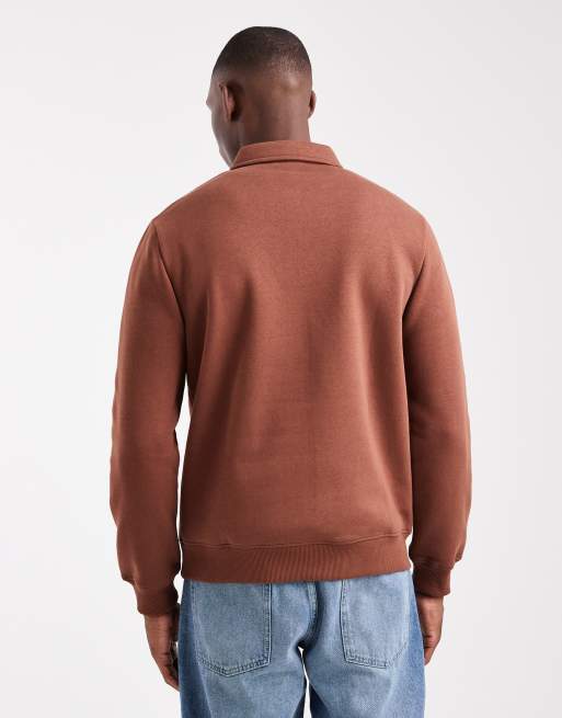 New Look button rugby polo sweatshirt in rust, 4 of 5