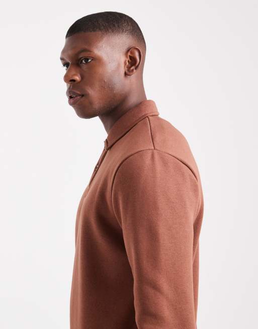 New Look button rugby polo sweatshirt in rust, 5 of 5