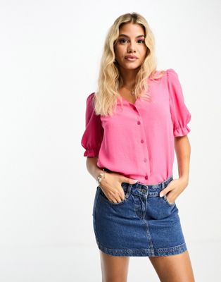 New Look button through blouse in pink