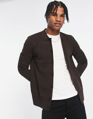 New Look button through cardigan in dark brown - ASOS Price Checker