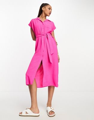 New Look button through midi shirt dress in bright pink