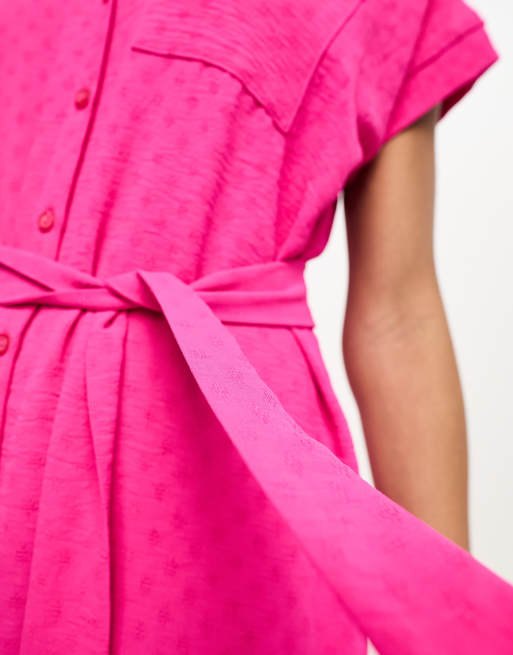 New Look button through midi shirt dress in bright pink ASOS