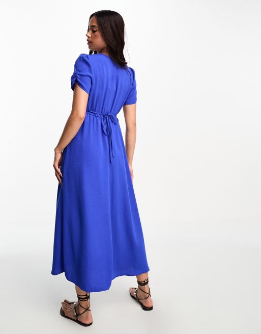 New Look button through midi tea dress in blue