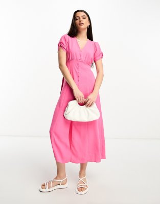 New Look Button Through Midi Tea Dress In Light Pink