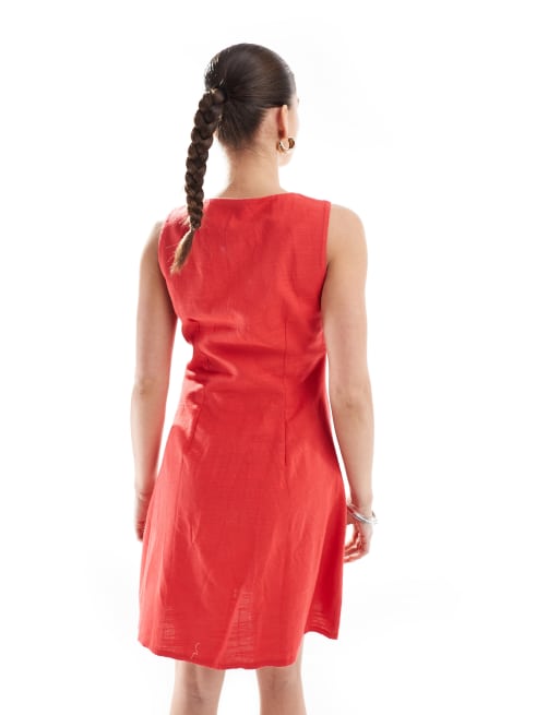 New Look button through mini dress in red, 2 of 4