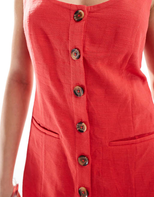 New Look button through mini dress in red, 3 of 4